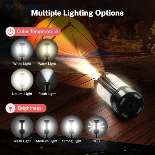 Miniatura 4 de OGERY Luz de camping recargable de 10000mAh con soporte 2 m de altura máxima, luz de trabajo inalámbrica con 3 cabezales de lámpara LED, 2200