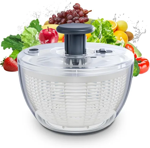 Miniatura 8 de Molinillo de ensalada grande, cuenco de lavado de frutas con colador, giratorio de lechuga de uso rápido y fácil, lavadora de frutas y verduras