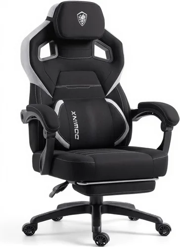 Dowinx Silla de juegos de tela con reposapiés, silla ergonómica grande y alta con soporte lumbar, silla de computadora con respaldo ancho para