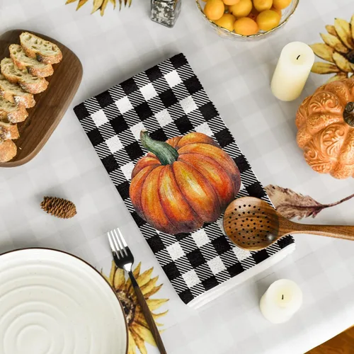 Miniatura 4 de Artoid Mode Juego de 2 toallas de cocina con diseño de calabaza, diseño de calabaza de búfalo, 18 x 26 pulgadas, decoración de temporada, juego de 2
