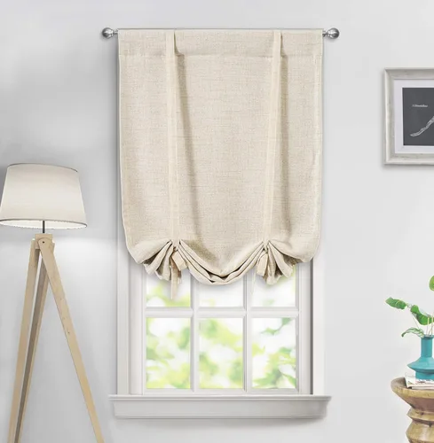 Miniatura 34 de DriftAway - Cortinas de Lino con Doble Capa, Blackout, de Atar, con Aislaje Térmico, Totalmente Forradas, Estilo Globo Romano, para Baño, con Lino