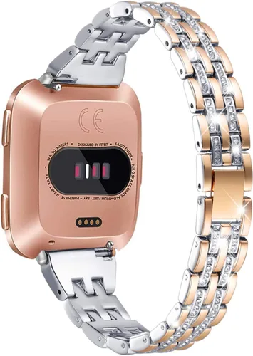 Miniatura 9 de Bandas compatibles con Fitbit Versa 2/Versa Lite/Versa, pulsera de repuesto con diamantes de imitación de metal para mujer, color negro
