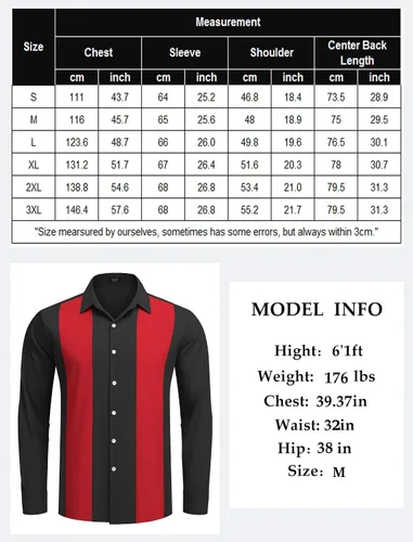 Miniatura 6 de COOFANDY Men's Vintage Bowling Shirt Casual Long Sleeve Button Down Retro Shirt