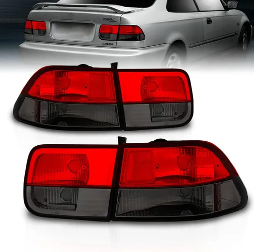 Miniatura 7 de AmeriLite Juego de 4 piezas de luces de freno traseras rojas transparentes de repuesto para Honda Civic Coupé 1996-2000 - Lado del pasajero