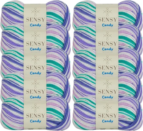 Miniatura 24 de Sensy Candy Yarn - Hilo de 5 madejas, 3.5 onzas, 251 yardas, multicolor para ganchillo y tejido, calibre ligero 3