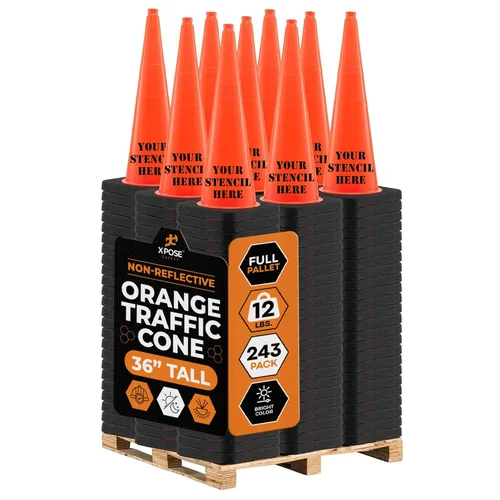 Miniatura 8 de Xpose Safety Cono de tráfico verde lima de 28 pulgadas, paquete de 4, cono de seguridad de PVC de alta calidad para estacionamiento, precaución