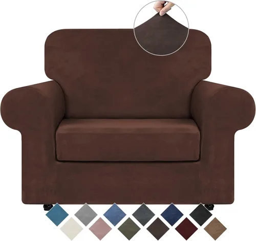 Miniatura 27 de WEERRW 4 Piezas Fundas de Terciopelo de Alta Elasticidad para Sofá de 3 Cojines Fundas de Sofá, Protector de Muebles Lavable con Parte Inferior