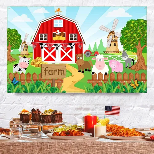 Miniatura 4 de Decoración de fiesta de animales de granja, telón de fondo de cumpleaños para niños, suministros de fiesta de cumpleaños, animales de granja, baby
