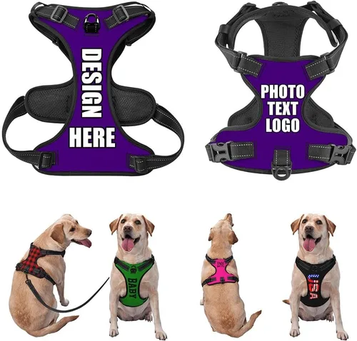 Miniatura 38 de Arnés para perro personalizado con nombre y número de teléfono, chaleco personalizado para perro, arnés reflectante ajustable para mascotas, beige, S