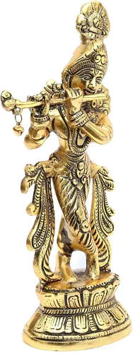 Miniatura 9 de KridayKraft Lord Krishna Estatua de metal, Krishna Murti tocando la flauta para Temple Pooja, decora tu hogar, oficina y regalo a tus familiares