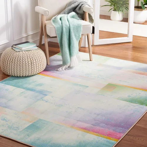 Miniatura 10 de SAFAVIEH Colección de pinceles de pintura lavables para alfombras – Alfombra de pasillo de 2 pies 2 pulgadas x 8 pies, azul y verde, antideslizante