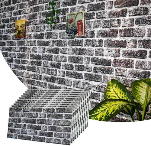 Miniatura 25 de Dundee Deco Paneles de pared 3D de ladrillo sintético, revestimiento de pared con aspecto de piedra roja, gris y marrón, espuma de poliestireno