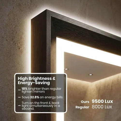 Miniatura 6 de HOUSE REFLECTION Espejo de baño LED de 20 x 28 pulgadas, marco negro, espejo de tocador antivaho con función de memoria, luz regulable y vidrio