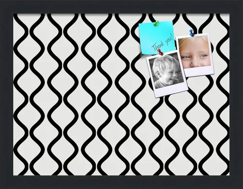 Miniatura 198 de PinPix Tablero de anuncios de corcho de 13 x 13 pulgadas. Este tablero decorativo enmarcado viene con diseño de ondas en blanco y negro y un marco