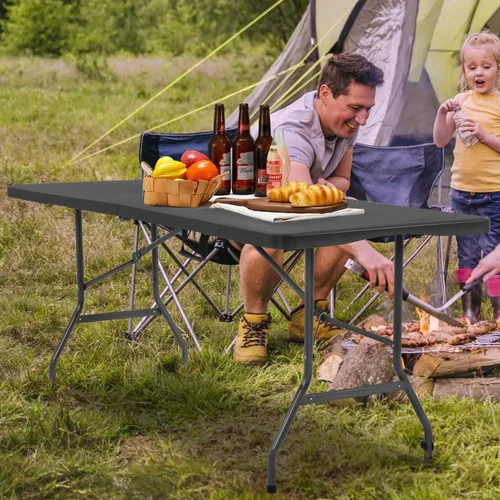 Miniatura 2 de Mesa Plegable de 6 Pies de Plástico Resistente Plegable con Asa de Transporte para Fiesta de Jardín, Picnic, Camping, Barbacoa, Comedor, Cocina