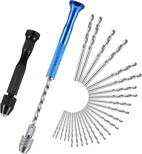 Mudder Juego de 27 piezas de brocas de taladro de mano con tornillo de banco semiautomático, herramienta rotativa en espiral con 25 piezas de 0.5-3
