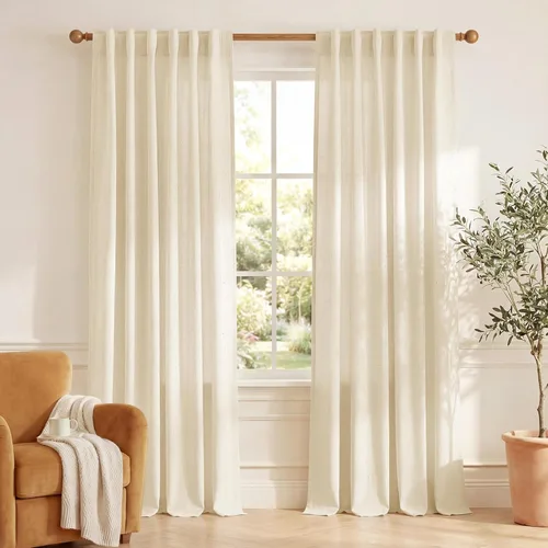 Miniatura 26 de NICETOWN Cortinas de lino grueso para dormitorio, privacidad añadida, bolsillo para barra y pestaña trasera, no se transparentan, mezcla de lino