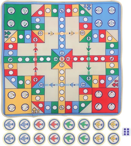 NUOBESTY Alfombra de ajedrez voladora con 16 piezas de ajedrez y dados para padres e hijos, juego de mesa familiar para fiestas, viajes, 33.85 x