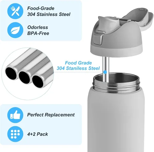 Miniatura 3 de 4 piezas de pajitas de acero inoxidable de repuesto compatibles con botella Owala 40 oz, pajitas reutilizables con 2 cepillos de limpieza, pajita