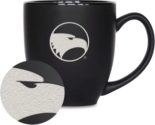 Miniatura 345 de Rico Industries - Taza de cerámica mate negra con grabado láser estándar de 15oz para NCAA (escuelas T & U) - Para bebidas calientes o frías