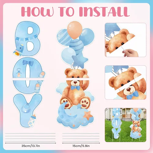 Miniatura 4 de 2 juegos de letreros de jardín de plástico para baby shower con estacas, decoraciones al aire libre para revelación de género, letrero de césped