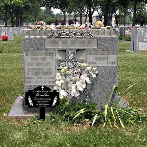 Miniatura 6 de Decoraciones de tumbas para cementerio, estacas conmemorativas, estaca de metal impermeable para cementerio y placa conmemorativa para exteriores