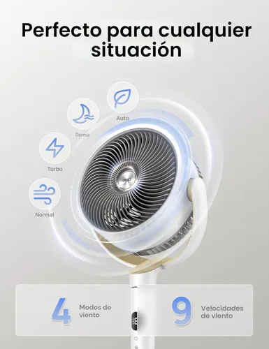 Miniatura 5 de Dreo Ventilador para dormitorio, ventilador de pie oscilante de 120°, ventilador de pedestal silencioso con motor DC, 9 velocidades, 4 modos, 20dB