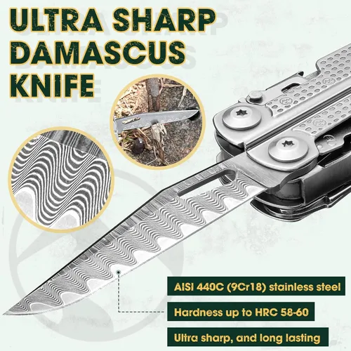 Miniatura 3 de Multper Multitools Pliers Pro, herramienta múltiple mejorada con cuchillo de Damasco, cortadores de alambre reemplazables y juego
