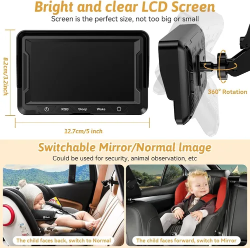 Miniatura 3 de Wkzay Cámara USB Plug and Play para automóvil de bebé: 3 minutos de fácil instalación orientada hacia atrás Cámara de seguridad para asiento