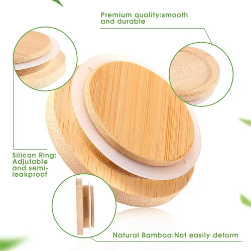 Miniatura 4 de Juego de tapas para tarros de yogur, madera de bambú con anillos de sellado de silicona, tarro de conservas de bambú de boca ancha Oui tapas para un
