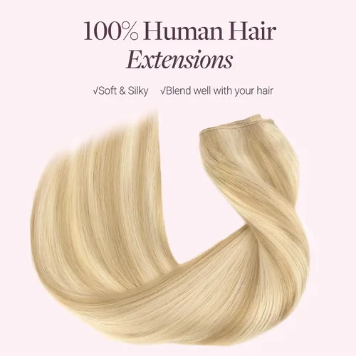 Miniatura 8 de GOO GOO Extensiones de Cabello Humano con Alambre, 18A/613A Rubio Oscuro mezclado con Rubio Decolorado Resaltado 18 pulgadas 95g, Extensiones