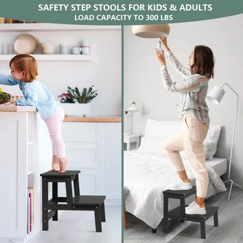 Miniatura 3 de Domax Taburetes de madera de bambú para niños, taburete para niños pequeños, para lavabo de baño, cama alta, inodoro, cocina, taburete de madera