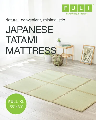 Miniatura 3 de FULI Colchón de tatami japonés, tapete Igusa (100% hierba japonesa Rush) se pliega en tres, fabricado en Japón (natural, Full XL)