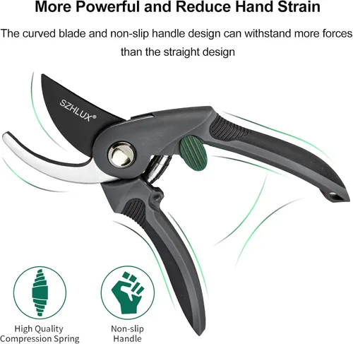Miniatura 4 de SZHLUX Tijeras de podar, cuchillas de acero al carbono SK5 prémium para jardín, tijeras de podar de precisión afilada, cortaplantas de 5/8 pulgadas