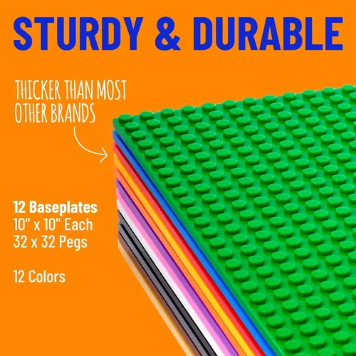 Miniatura 2 de Strictly Briks Placas base apilables – Paquete de 12 pernos de 10 x 10 pulgadas, 32 x 32 pulgadas, compatibles con Lego para construir escenas