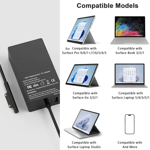 Miniatura 4 de Compatible con Microsoft Surface Charger, 65W Surface Pro Charger, compatible con Surface Pro 11,9,8,7,6,5,4,3,X Surface Laptop 7,6,5,4,3,2,1 Black6