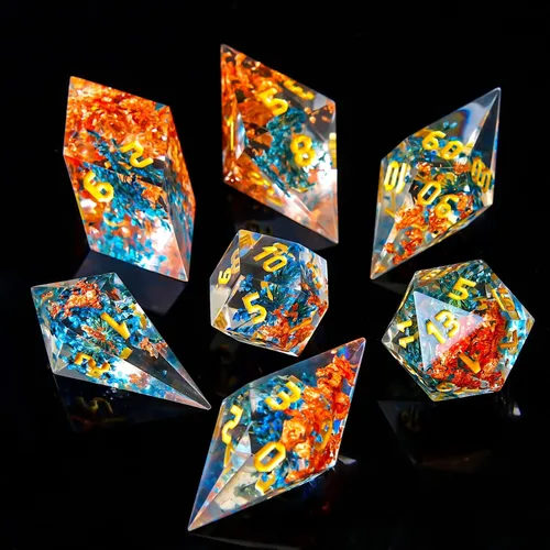 Miniatura 26 de Juego de dados DND de borde afilado de 8 piezas (extra D20) para Calabozos y Dragones – 2 D20 D4 D6 D8 D10 D12 D10% – Dados de resina poliédrica