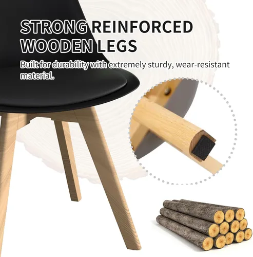 Miniatura 5 de SHGJ&SOFT Juego de 4 sillas de comedor modernas, sillas de cocina de piel sintética con respaldo alto, silla de tulipán con patas de madera maciza