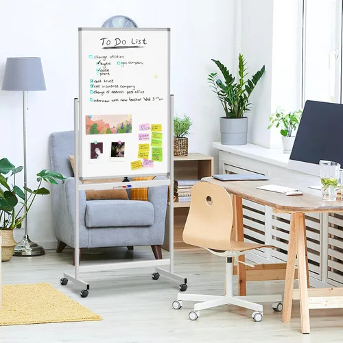 Miniatura 8 de Pizarra blanca rodante, pizarra blanca móvil magnética de 40 x 24 pulgadas, pizarra de borrado en seco de doble cara con soporte, caballete