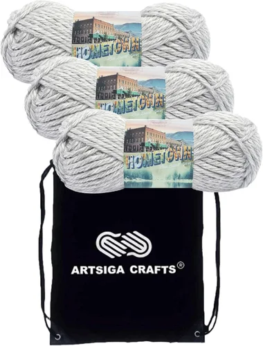 Miniatura 31 de Lion Brand Hometown New York White 135-100 (3 madejas - mismo lote de tinte) #6 S Bulky - Hila acrílica para crochet y tejer con bolsa para proyectos