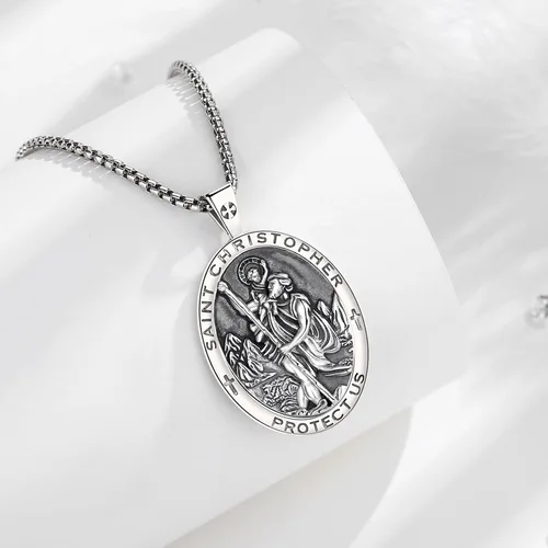 Miniatura 203 de EUDORA Collar de plata de ley 925, San Cristóbal y San Benito, San Miguel, Virgen María, San Judas Tadeo, Cruz de Buen Pastor y Arcángel, Medalla