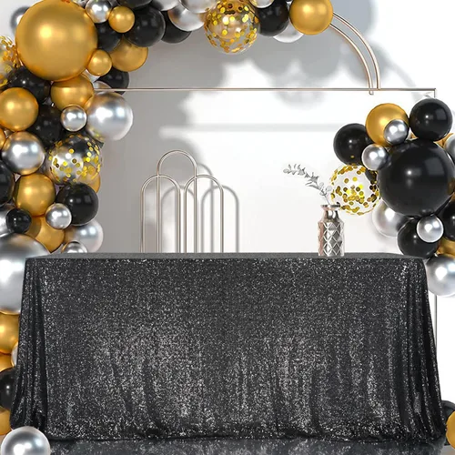 Juya Delight Mantel rectangular negro de lentejuelas de 50 x 80 pulgadas para fiesta, cena, banquete, festival, boda, aniversario, exposición, mesa