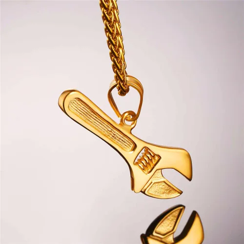 Miniatura 2 de U7 Punk Necklaces Stainless Steel 18K Gold Plated Large Hip Hop DaggerKnifeSwordSteampunk GearLarge Razor Blade Pendant Necklace for Men Women