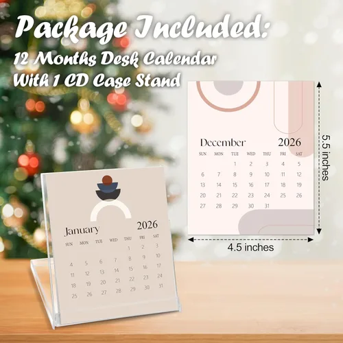 Miniatura 3 de Mini calendario de escritorio 2026, calendario de escritorio bohemio estilo CD de 12 meses, desde enero de 2026 hasta diciembre de 2026, pequeño