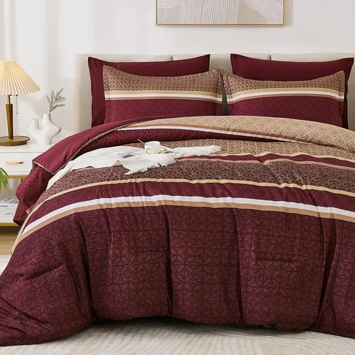 Miniatura 19 de WONGS BEDDING Juego de edredón Beige tamaño Queen, juego de 7 piezas de edredón y sábanas con tiras en una bolsa, juego de ropa de cama