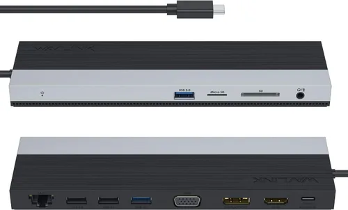 WAVLINK Estación de acoplamiento USB C 12 en 1, adaptador multipuerto de triple pantalla tipo C Hub con HDMI, DisplayPort, VGA, Ethernet, carga