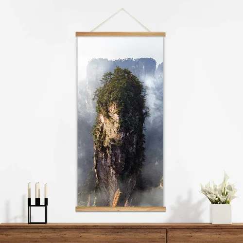 Miniatura 2 de wall26 - Póster colgante con marcos de madera - Cumbre de montaña en la niebla - Arte decorativo de pared listo para colgar - 18 x 36 pulgadas