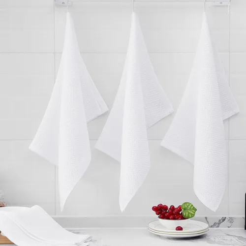 Miniatura 311 de Homaxy Trapos de cocina de 100% algodón, tejido de punto gofre, ultrasuaves, absorbentes y de secado rápido, 12 x 12 pulgadas, paquete de 6, blanco