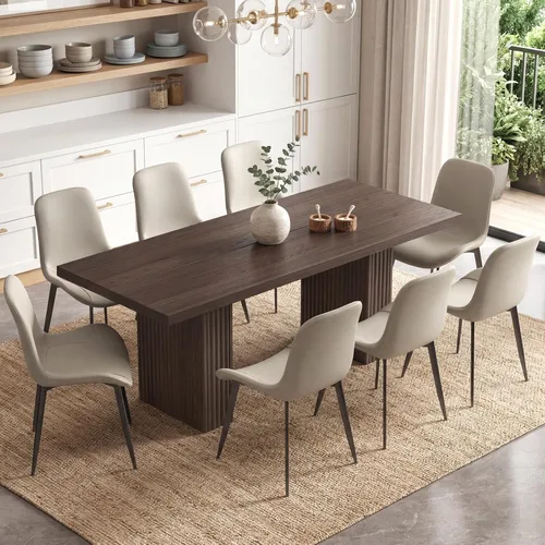 Miniatura 11 de Juego de mesa de comedor moderna de 5 piezas, mesa de cocina rectangular de roble de 66.9 pulgadas con 4 sillas, mesa de comedor de madera moderna