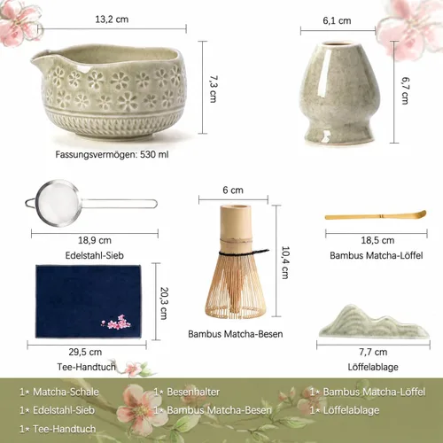 Miniatura 2 de Buucup Juego de batidor de matcha, juego de cerámica matcha incluye cuenco matcha, batidor de matcha y soporte, cuchara de bambú, soporte para Verde